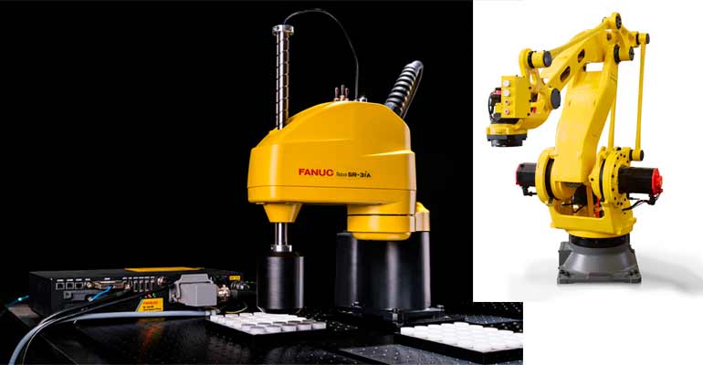 El robot SCARA FANUC SR-3iA (izda.) y el nuevo robot FANUC M-410iC/110 (dcha.)