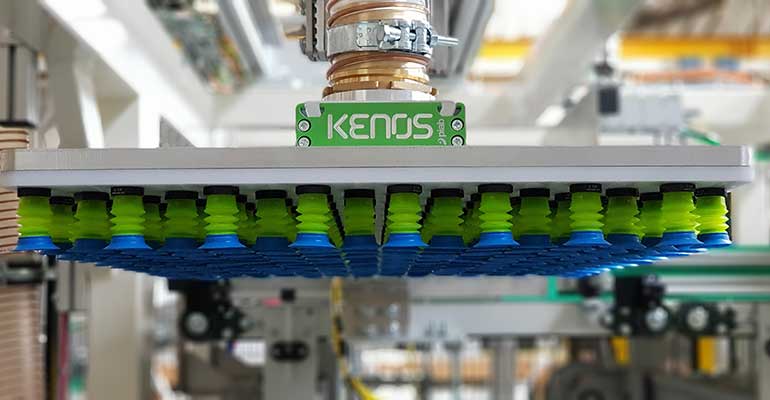 Manipulación automática de paquetes de pasta con Kenos KVGL de Piab